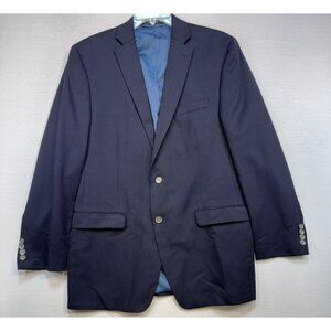 Calvin Klein Mens Wool Blazer Jacket Size 42L Navy Two Button Stripe Lining